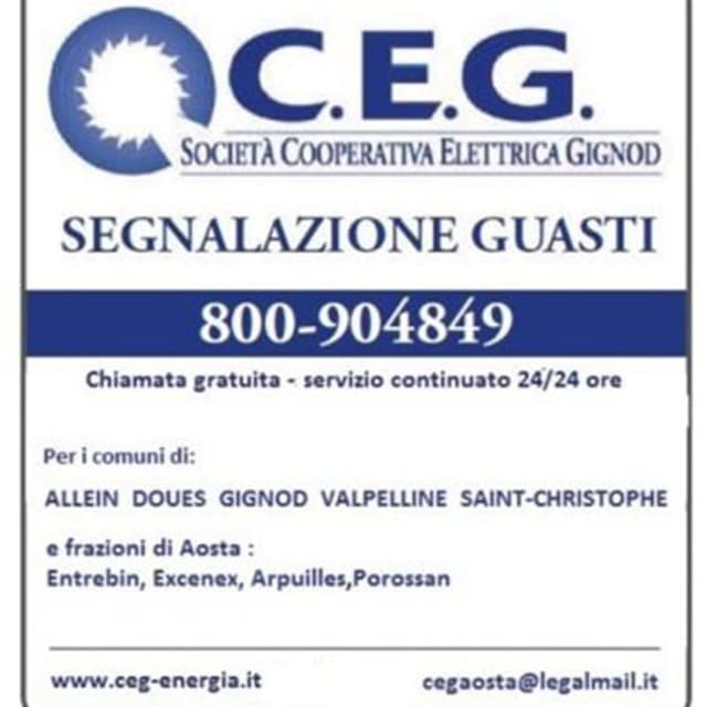 C.E.G. Societa’ Cooperativa Elettrica Gignod - Segnalazione Guasti H24 - Immagine 1